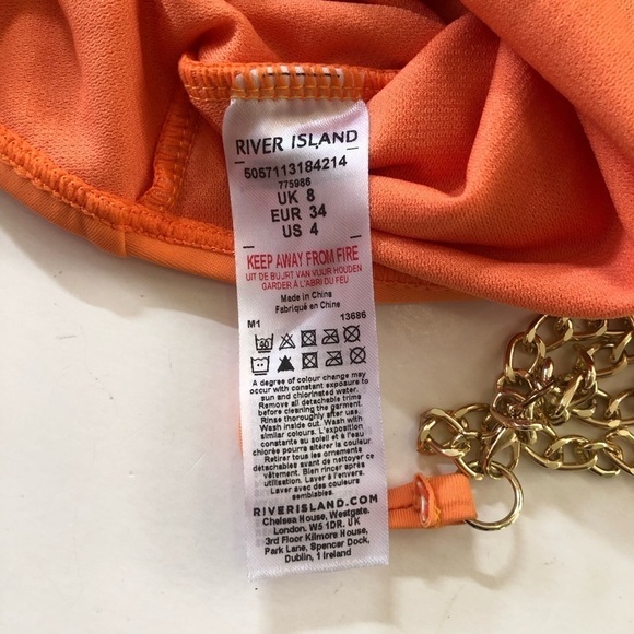 River Island Orange Strappy Chain Detail Underwire One-Piece Swimsuit US 4/8 UK - Picture 9 of 16